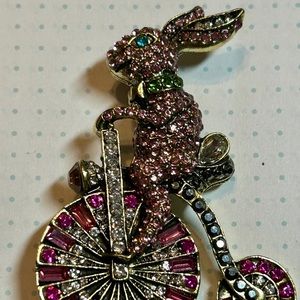 Pink Bunny Rinding a Unicycle Brooch! Very bing and Whimsical 🐇